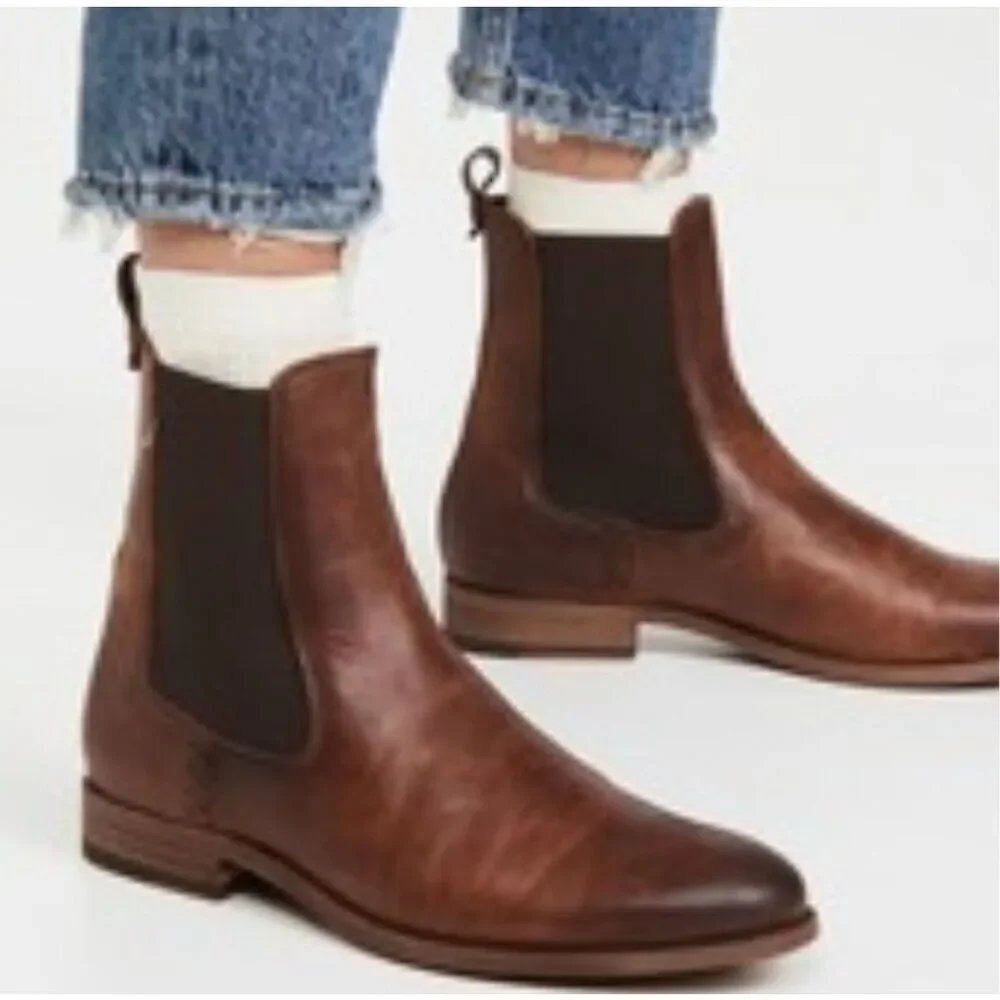 Frye Melissa Cognac Leather Almond Toe Ankle Chelsea Boots Women's Size 9 B